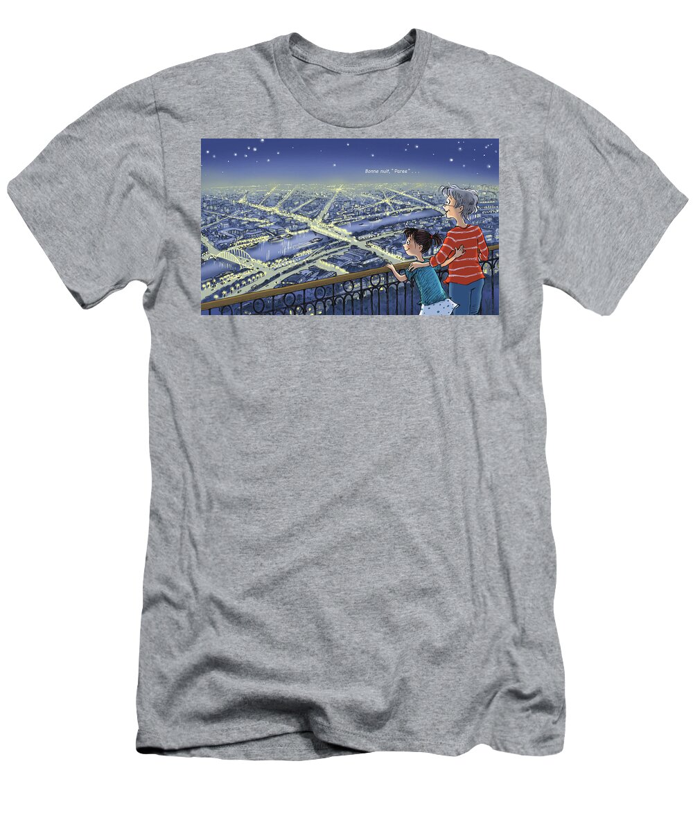 Paris Hop T-Shirt featuring the digital art Good Night, Paris--With Text by Renee Andriani