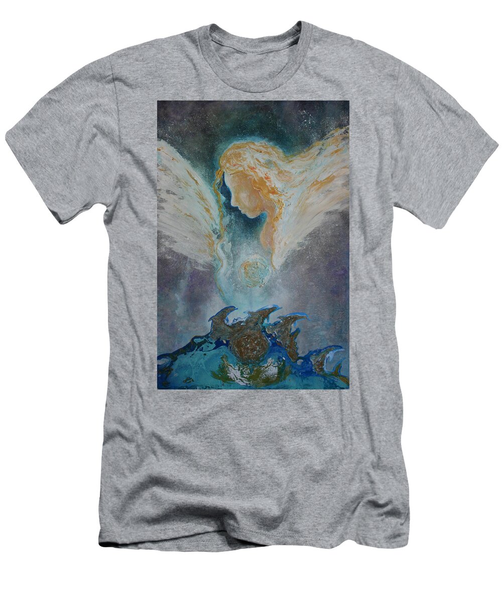 Dolphin Acrylic Resin T-Shirt featuring the painting Angelic Encounters by Alma Yamazaki