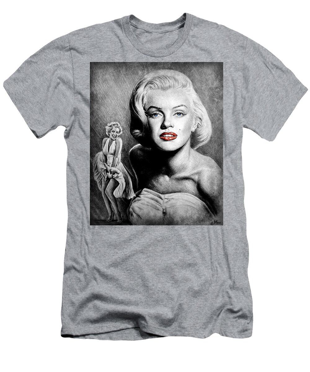 Marilyn Monroe T-Shirt featuring the drawing Hollywood greats Marilyn #1 by Andrew Read