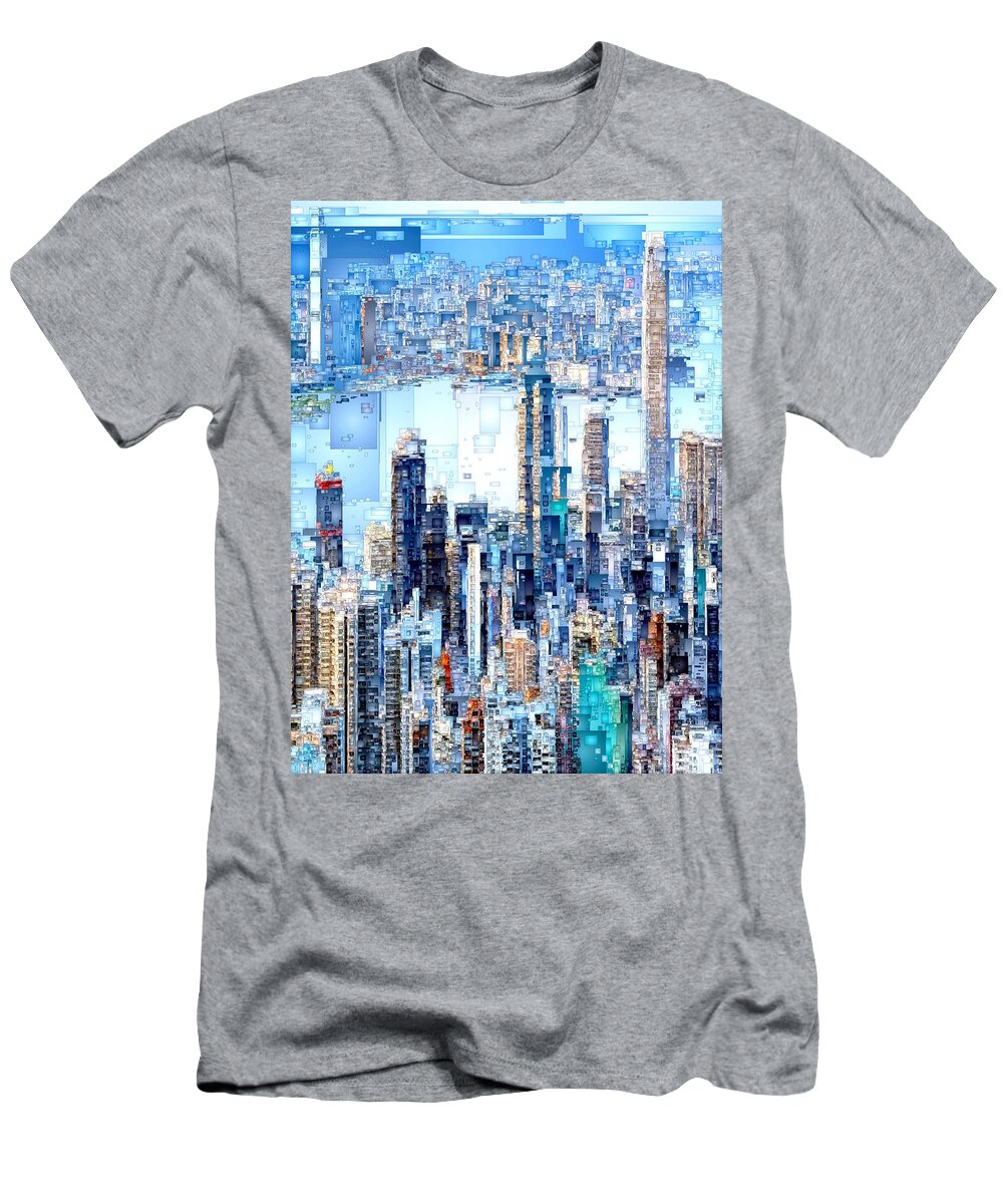 Rafael Salazar T-Shirt featuring the digital art Hong Kong Skyline #1 by Rafael Salazar