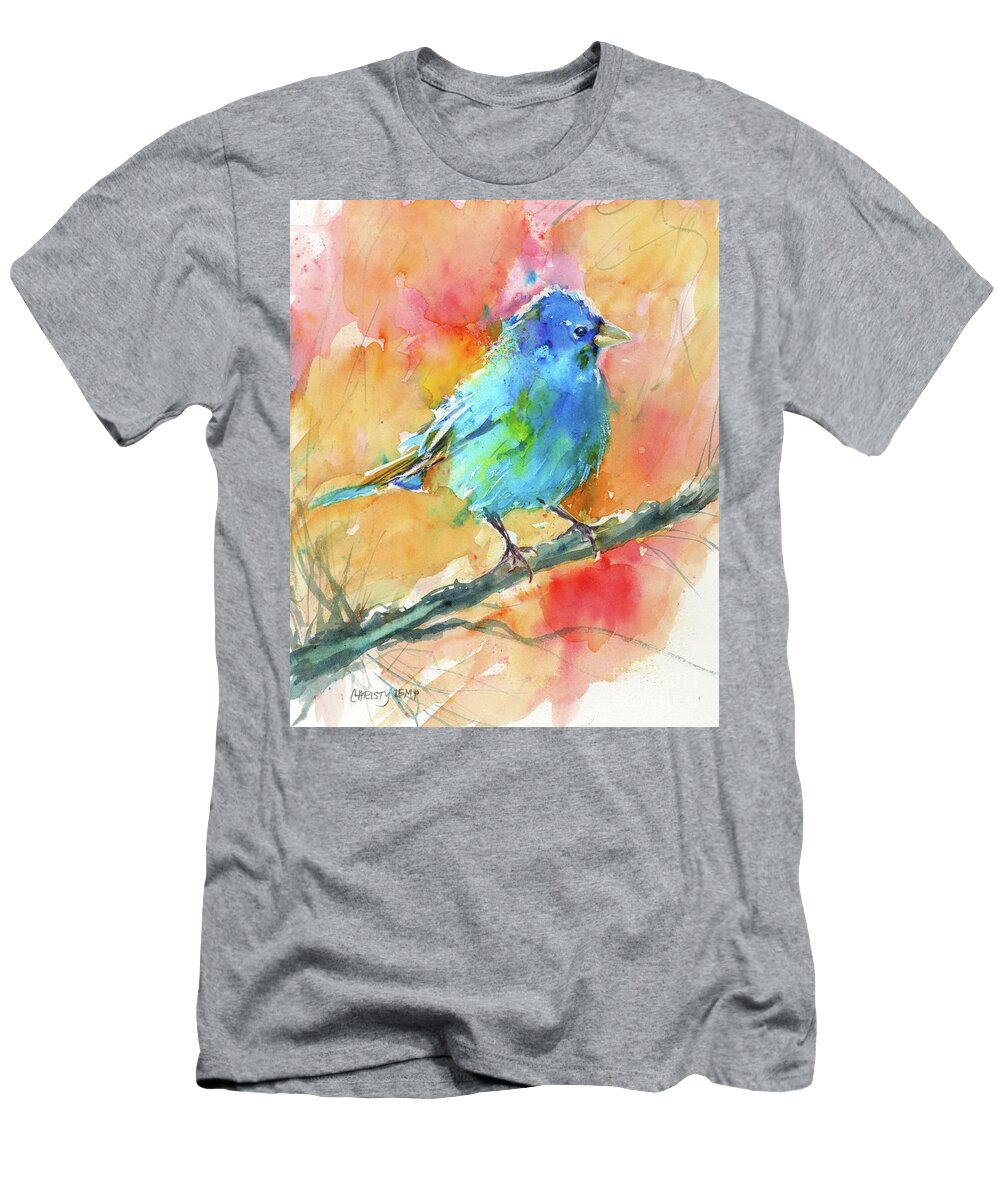 Bird T-Shirt featuring the painting Indigo Bunting by Christy Lemp