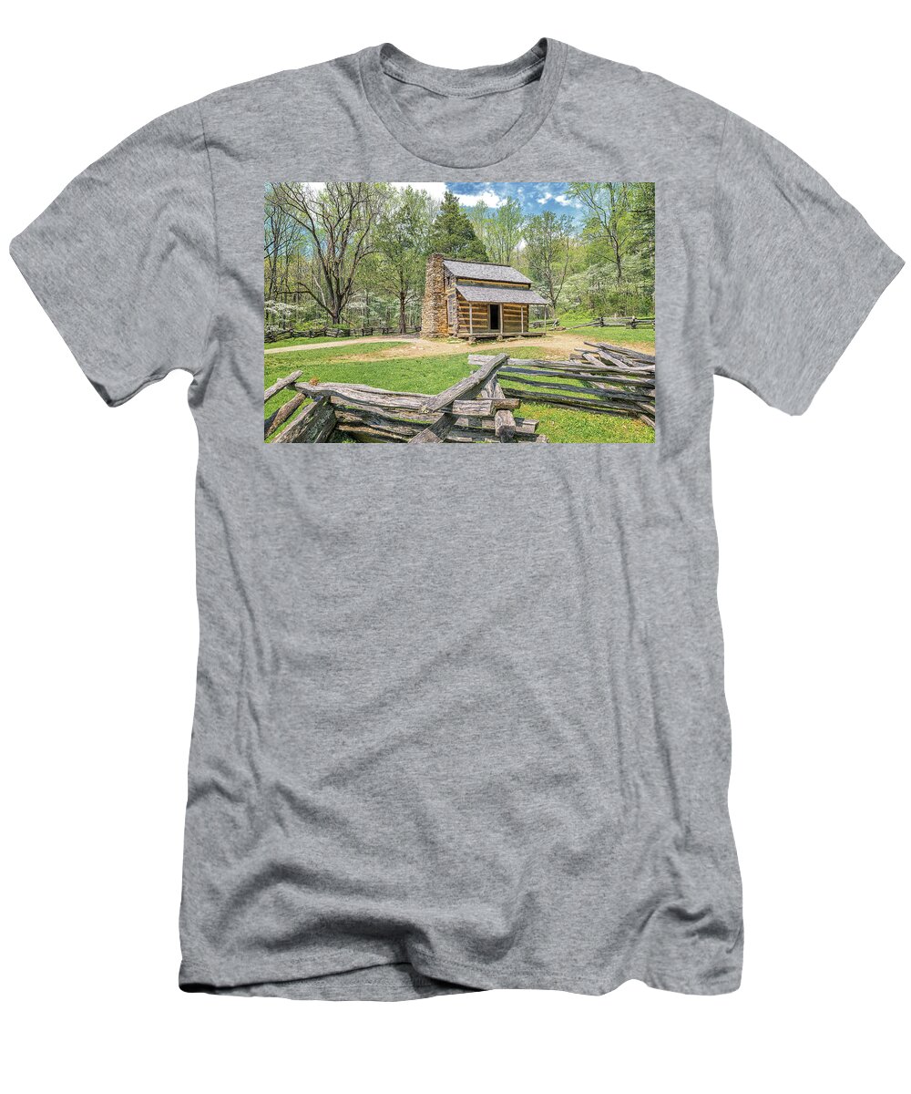 Cades Cove T-Shirt featuring the photograph John Oliver Cabin #1 by Victor Culpepper