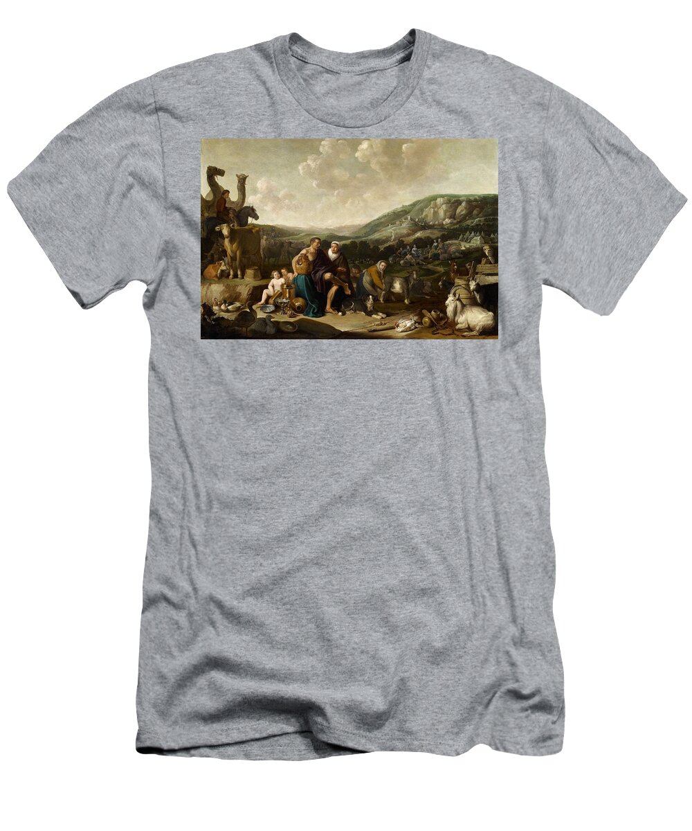 Cornelis Saftleven T-Shirt featuring the painting Landscape with Jacob and Rachel #1 by Cornelis Saftleven