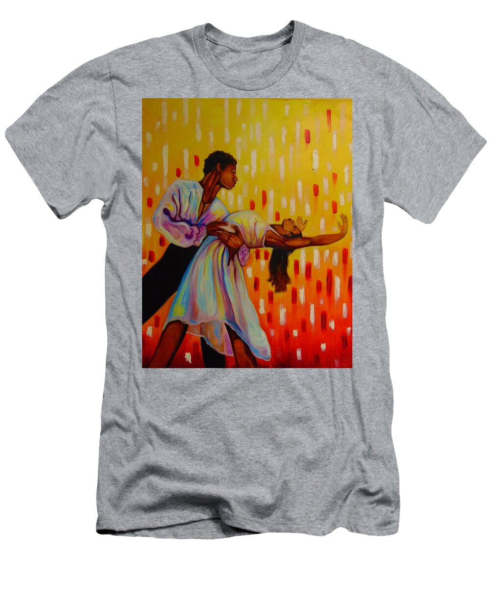 Dancing Black Art T-Shirt featuring the painting Dancing The Night Away by Emery Franklin