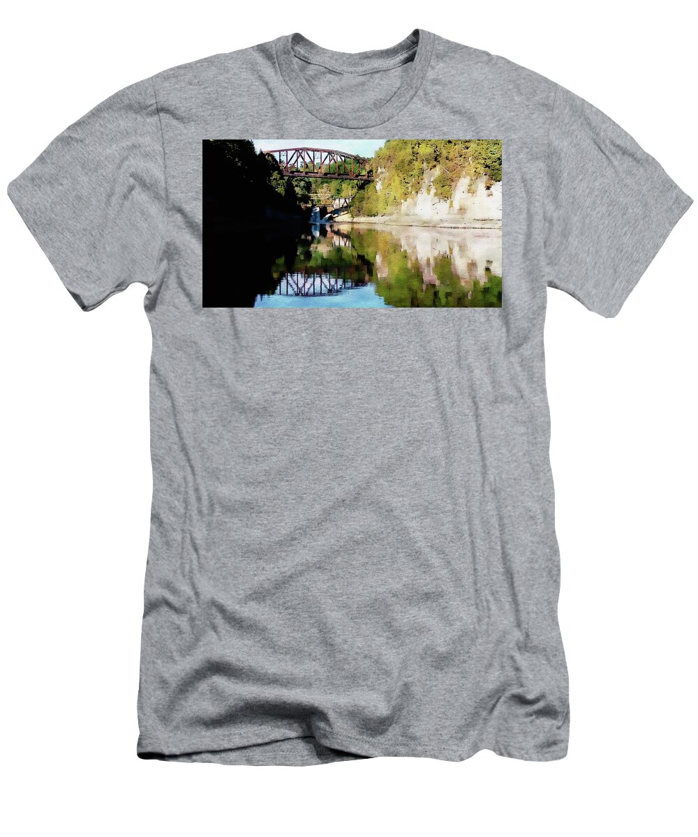 United States T-Shirt featuring the photograph Old Railway Bridge Over The Winooski River #1 by Joseph Hendrix
