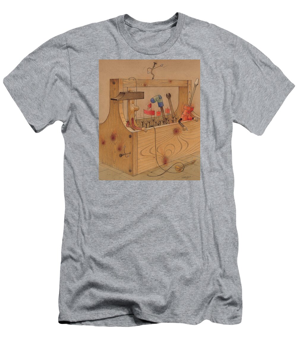 Instruments Tools Work Hammer Rebellion Revolution Brown T-Shirt featuring the painting Rebellion against dictator Hammer by Kestutis Kasparavicius