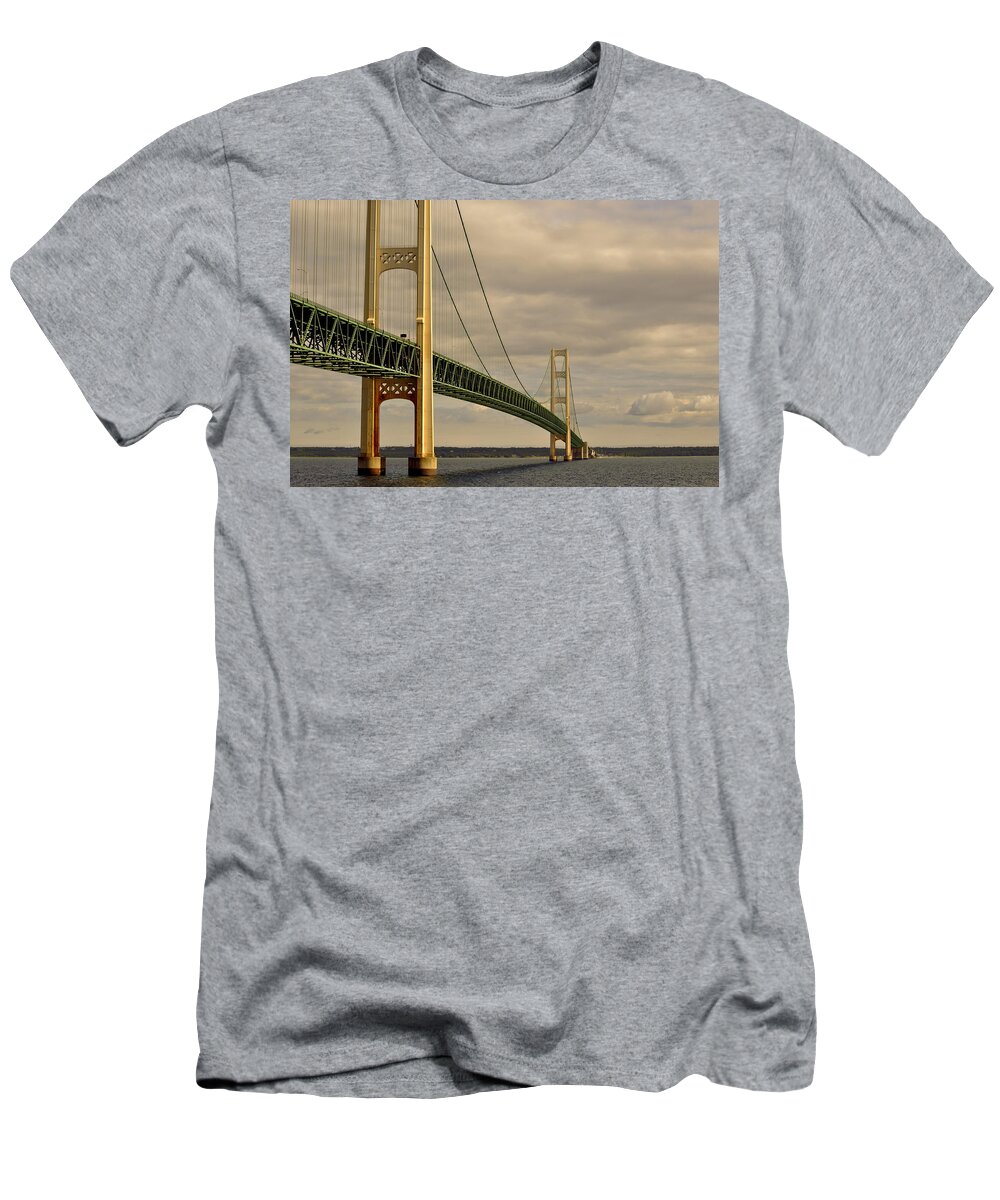 The Mackinac Bridge T-Shirt featuring the photograph The Mackinac Bridge Michigan by Marysue Ryan