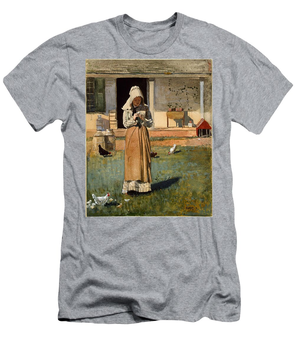 Winslow Homer T-Shirt featuring the painting The Sick Chicken #5 by Winslow Homer