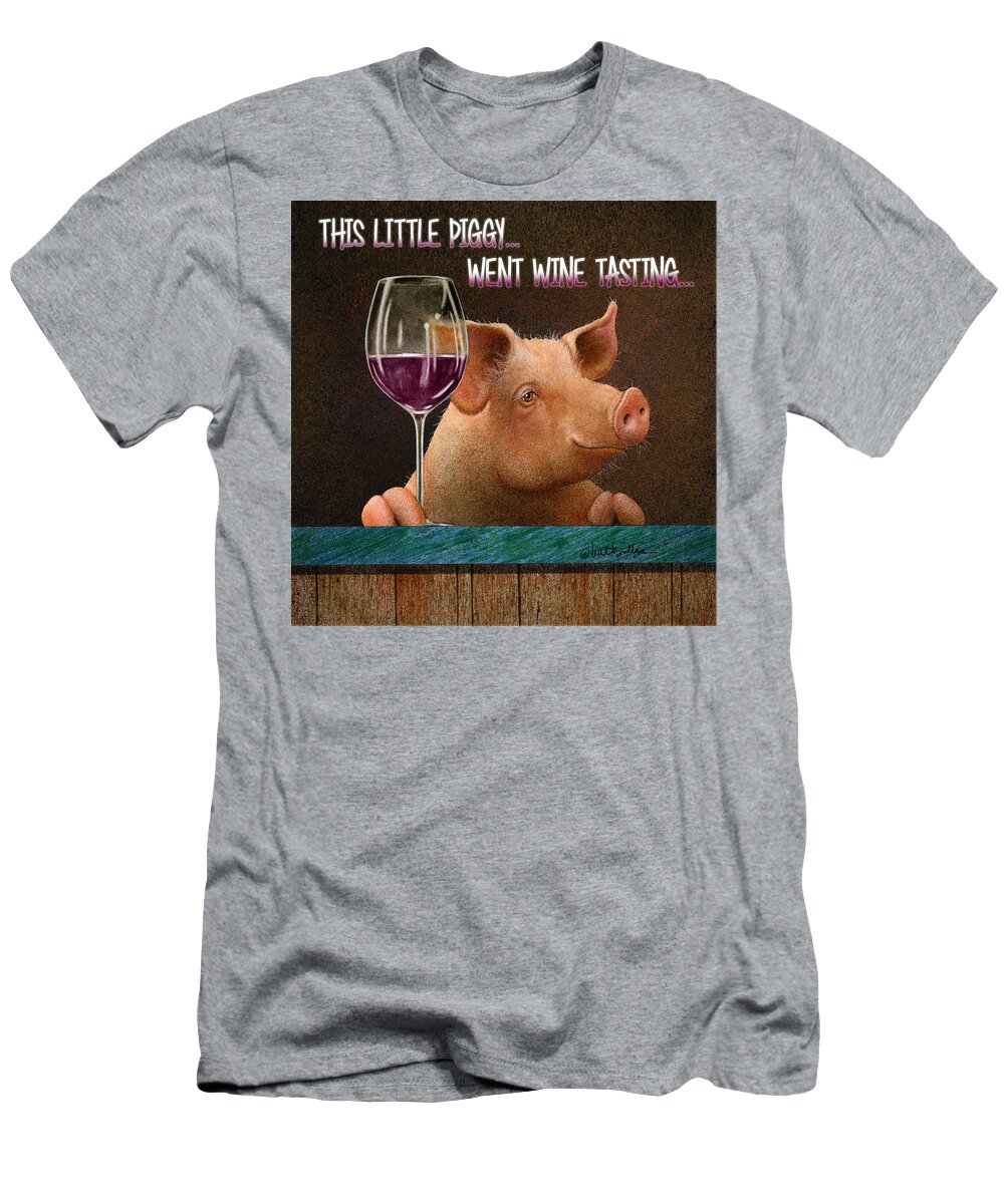 Will Bullas T-Shirt featuring the painting This Little Piggy Went Wine Tasting... #2 by Will Bullas