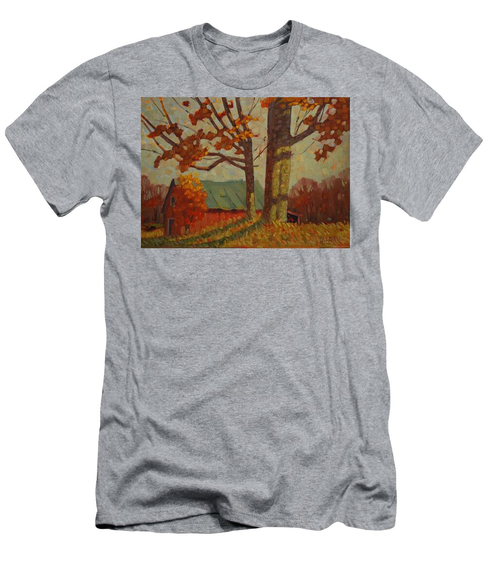 Red Barn T-Shirt featuring the painting Upstate New York #1 by Len Stomski