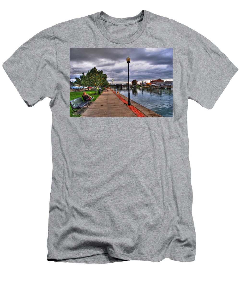  T-Shirt featuring the photograph View of Delaware Bridge at Erie Canal Harbor #1 by Michael Frank Jr