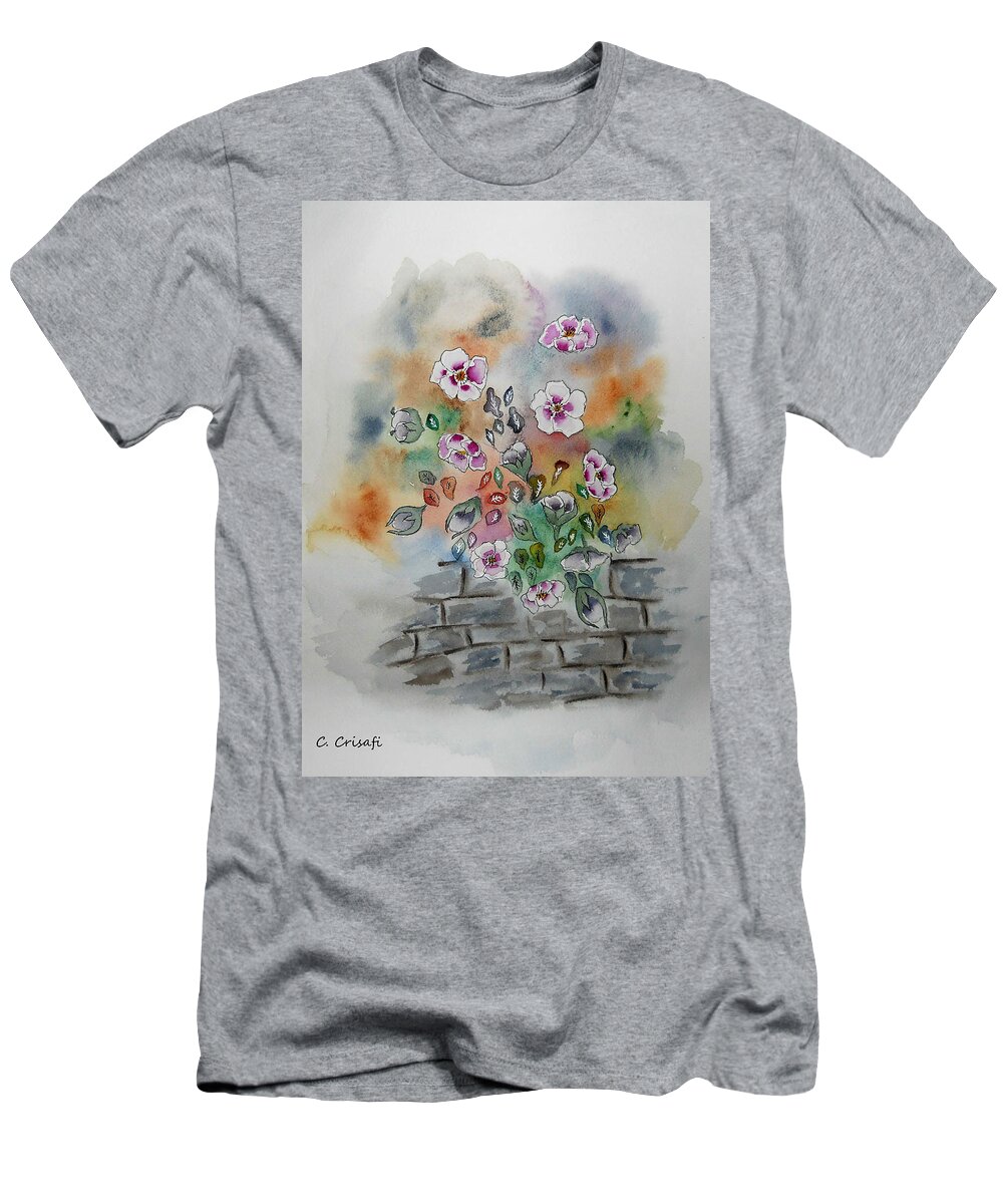 Watercolor T-Shirt featuring the painting Wallflowers #1 by Carol Crisafi