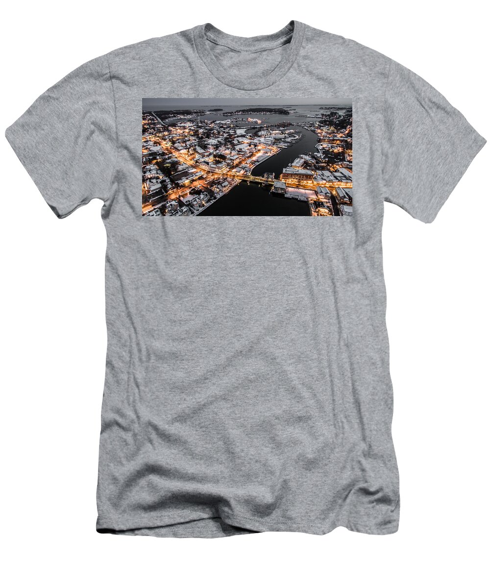 Winter T-Shirt featuring the photograph Winter Twilight in Mystic Connecticut #1 by Mike Gearin