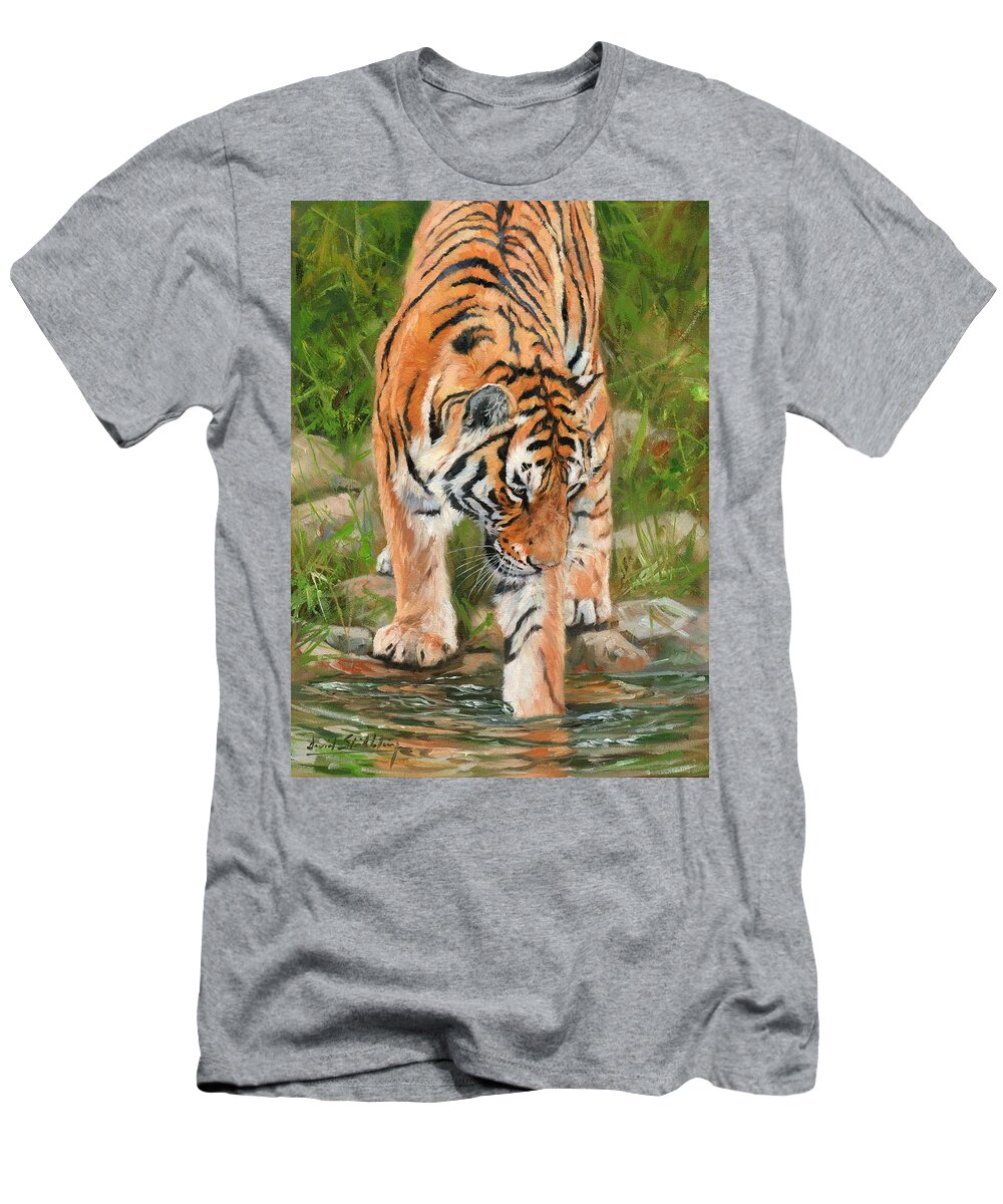 Tiger T-Shirt featuring the painting Amur Tiger #10 by David Stribbling