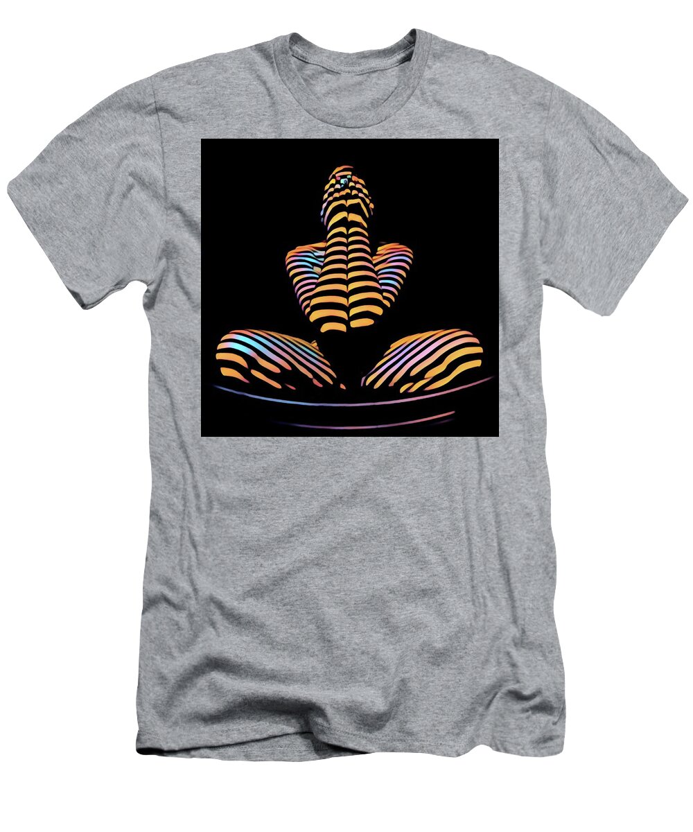Hiding T-Shirt featuring the digital art 1183s-MAK Hands over Face Zebra Striped Woman rendered in Composition style by Chris Maher