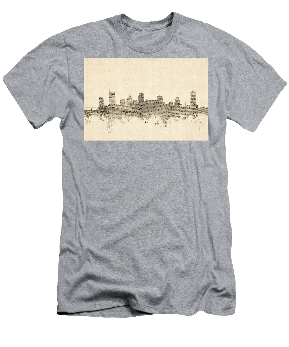Nashville T-Shirt featuring the digital art Nashville Tennessee Skyline #12 by Michael Tompsett