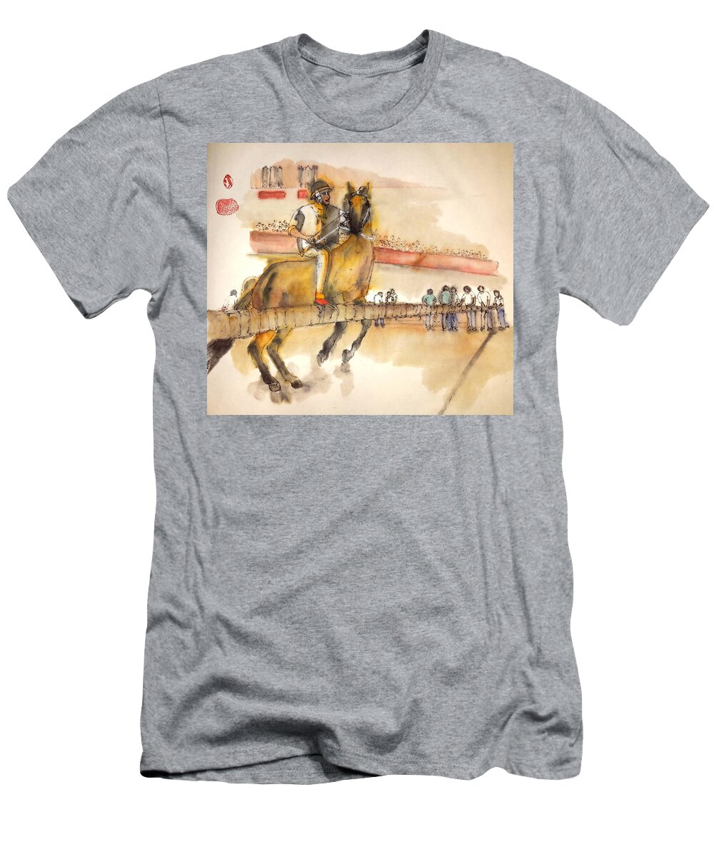 Il Palio. Horserace. Siena. Italy. .medieval. Event. Lupa Contrada T-Shirt featuring the painting Siena and their Palio album #12 by Debbi Saccomanno Chan