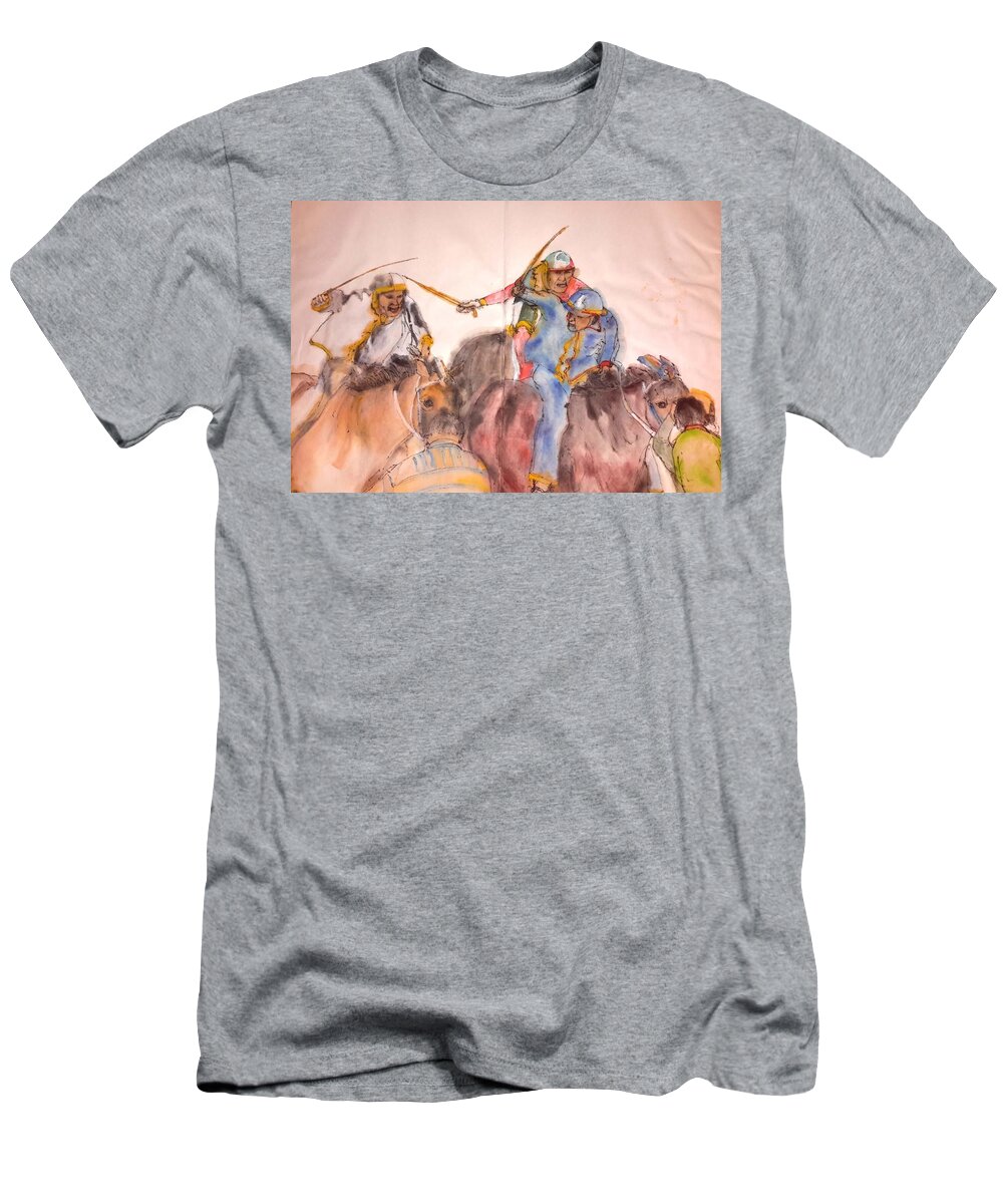 Il Palio. Siena. Italy. Horserace. Medieval. Lupa Contrada T-Shirt featuring the painting IL Palio contrada Lupa album #19 by Debbi Saccomanno Chan