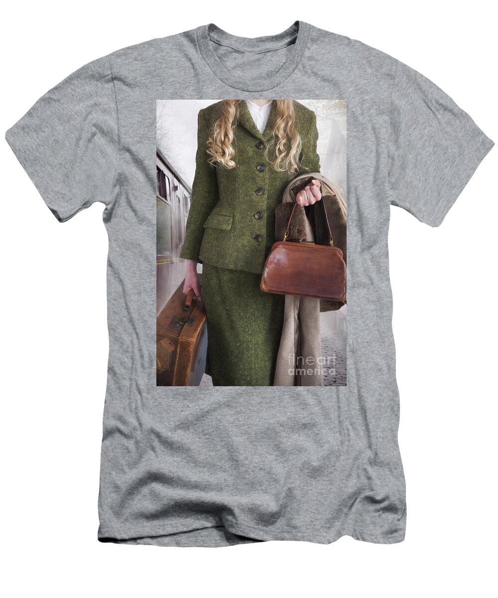 Woman T-Shirt featuring the photograph 1940s Woman Travelling By Train by Lee Avison