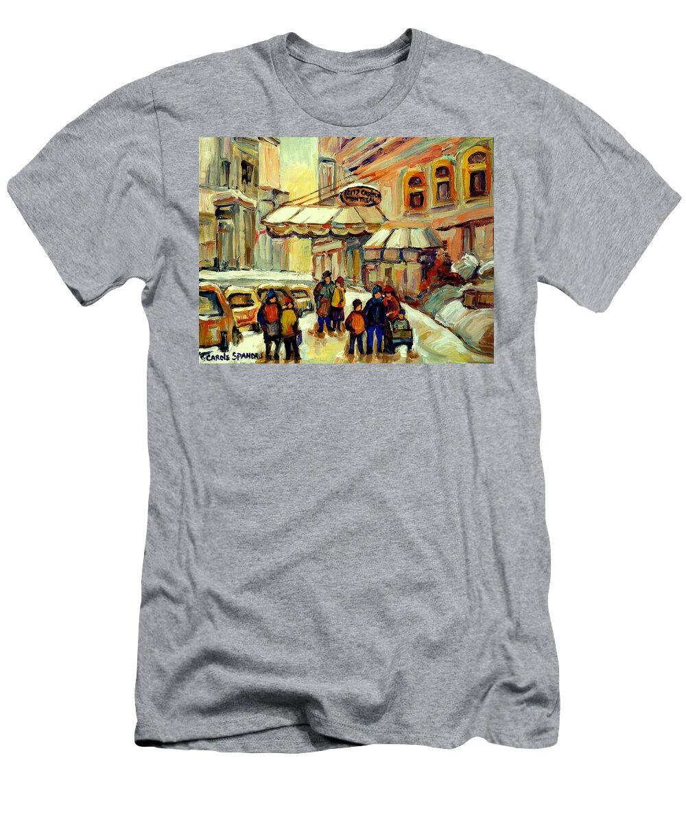 Ritz Carlton Montreal T-Shirt featuring the painting Ritz Carlton Montreal Streetscene #2 by Carole Spandau