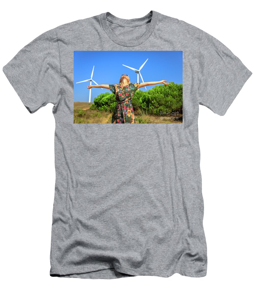 Wind Turbines T-Shirt featuring the photograph Alternative energy concept #3 by Benny Marty