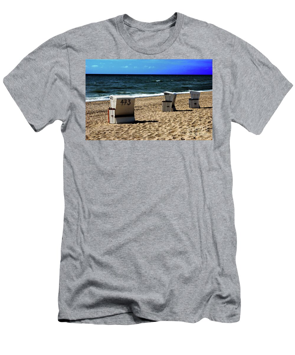 Beach T-Shirt featuring the photograph 3 Beach Chairs by Hannes Cmarits