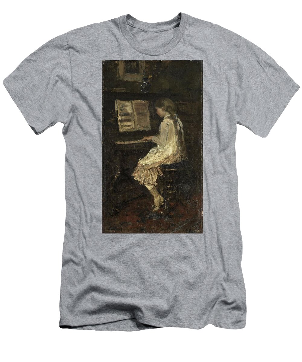 Girl At The Piano T-Shirt featuring the painting Girl at the Piano #3 by Jacob Maris