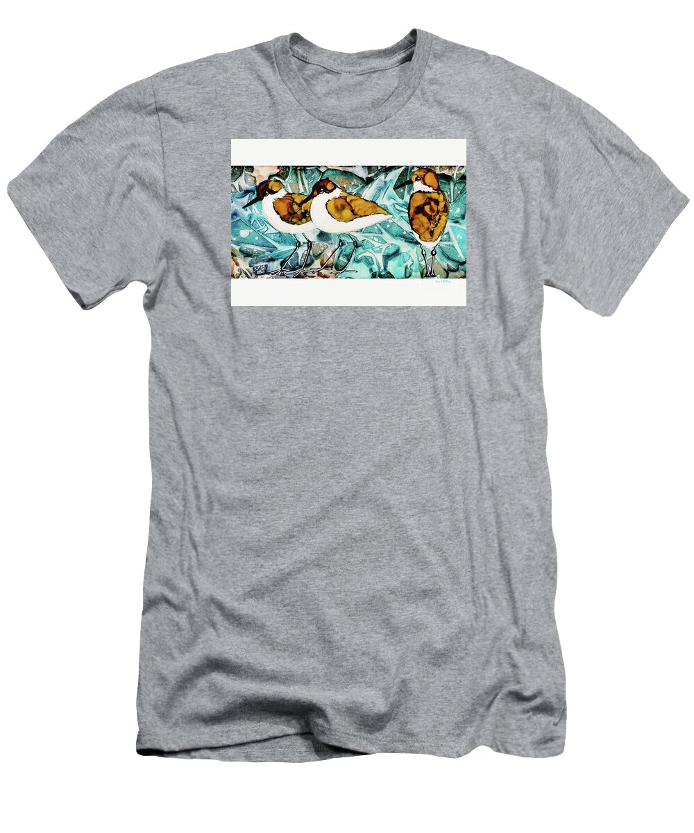 Shorebirds T-Shirt featuring the painting 3 Little Shorebirds by Jan Killian