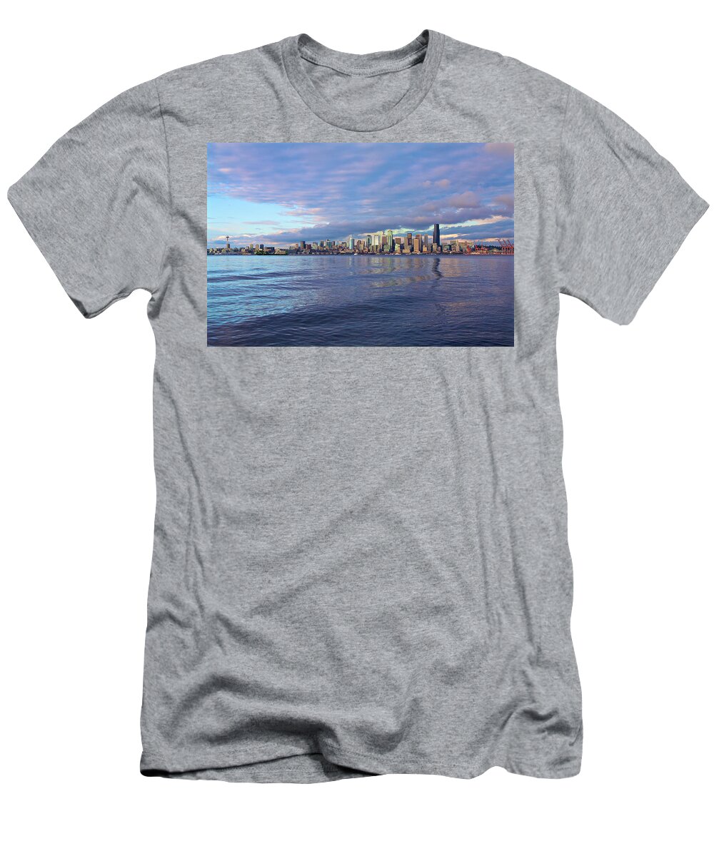 Beach T-Shirt featuring the photograph Seattle skyline Cityscape #3 by SC Heffner