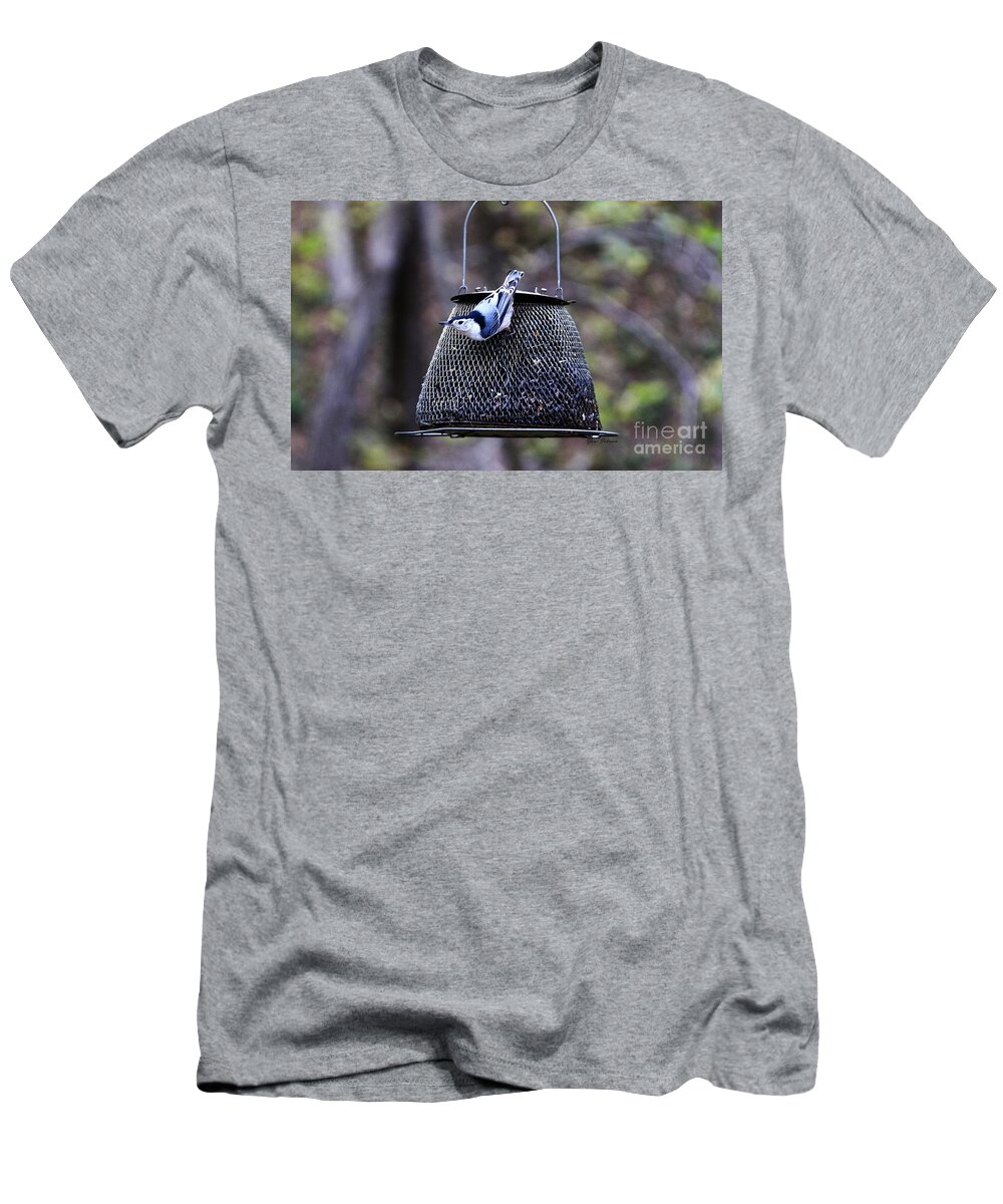 White Breasted Nuthatch T-Shirt featuring the photograph White breasted Nuthatch #3 by Yumi Johnson