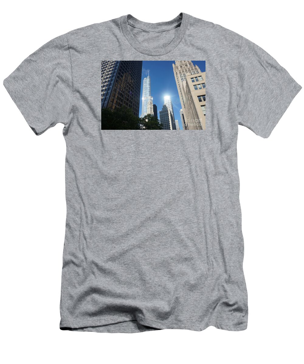 City Of Chicago Landscape - Michigan Lake In Illinois By Adam Asar T-Shirt featuring the painting City of Chicago Landscape - Michigan Lake in Illinois by Adam Asar #30 by Celestial Images
