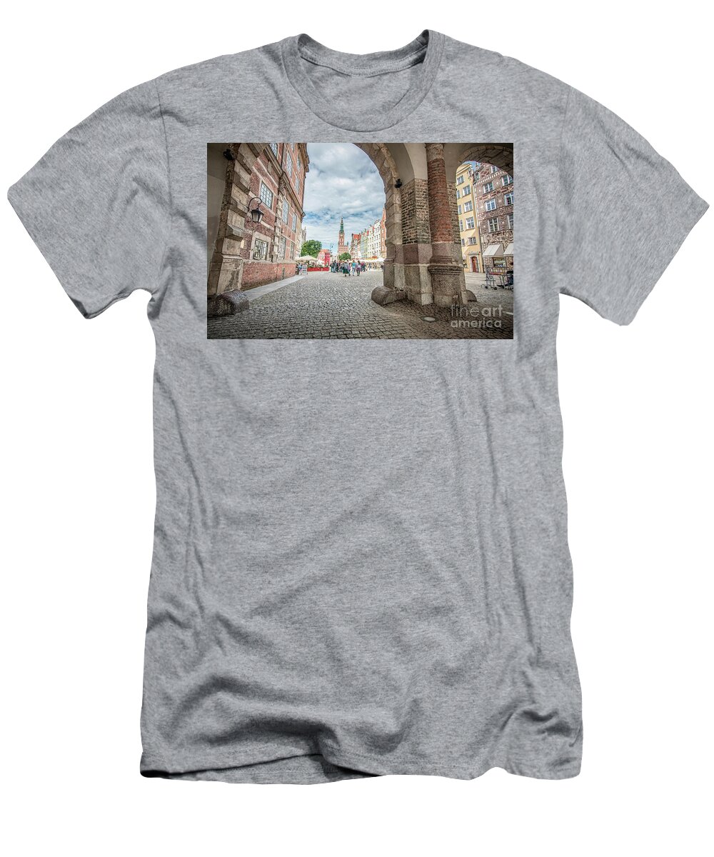 City T-Shirt featuring the photograph Green Gate, Long Market Street, Gdansk, Poland by Mariusz Talarek