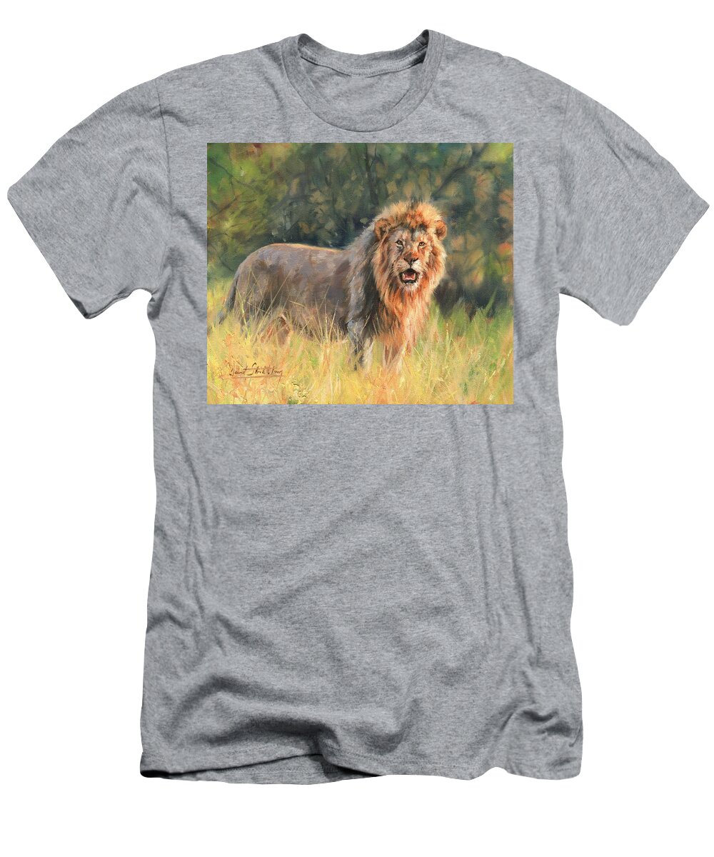 Lion T-Shirt featuring the painting Lion #9 by David Stribbling