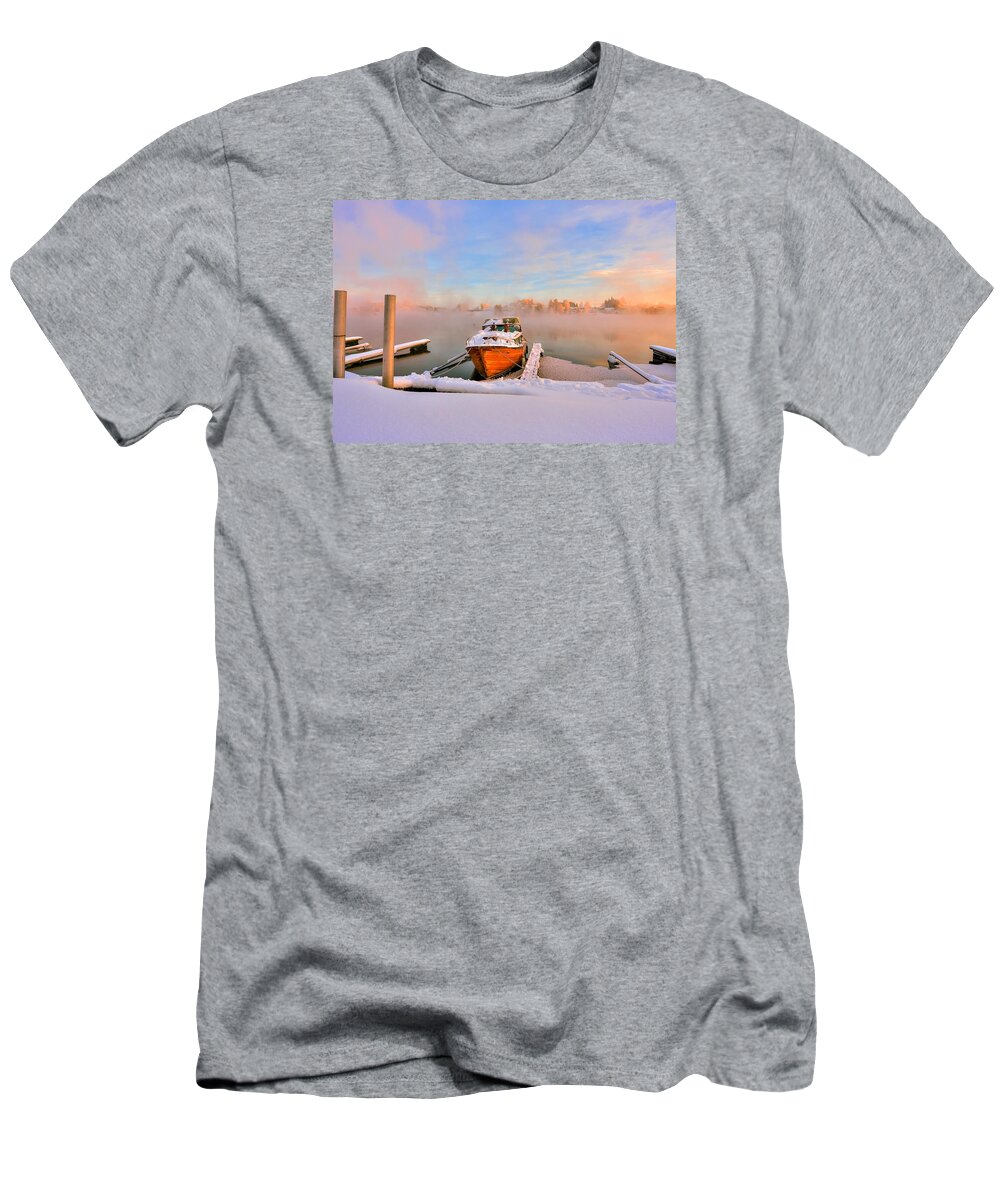 Landscape T-Shirt featuring the photograph Boat on frozen lake by Rose-Maries Pictures