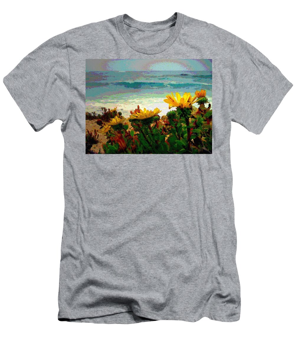 Watercolor T-Shirt featuring the photograph A Flowery View Of The Surf Watercolor by Joyce Dickens
