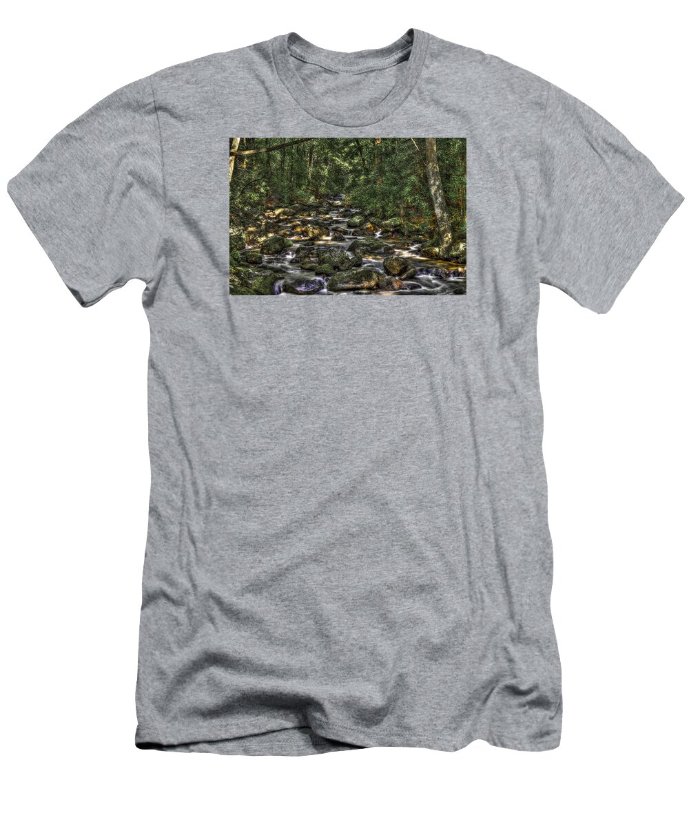Landscape T-Shirt featuring the photograph A River Through the Woods by Harry B Brown
