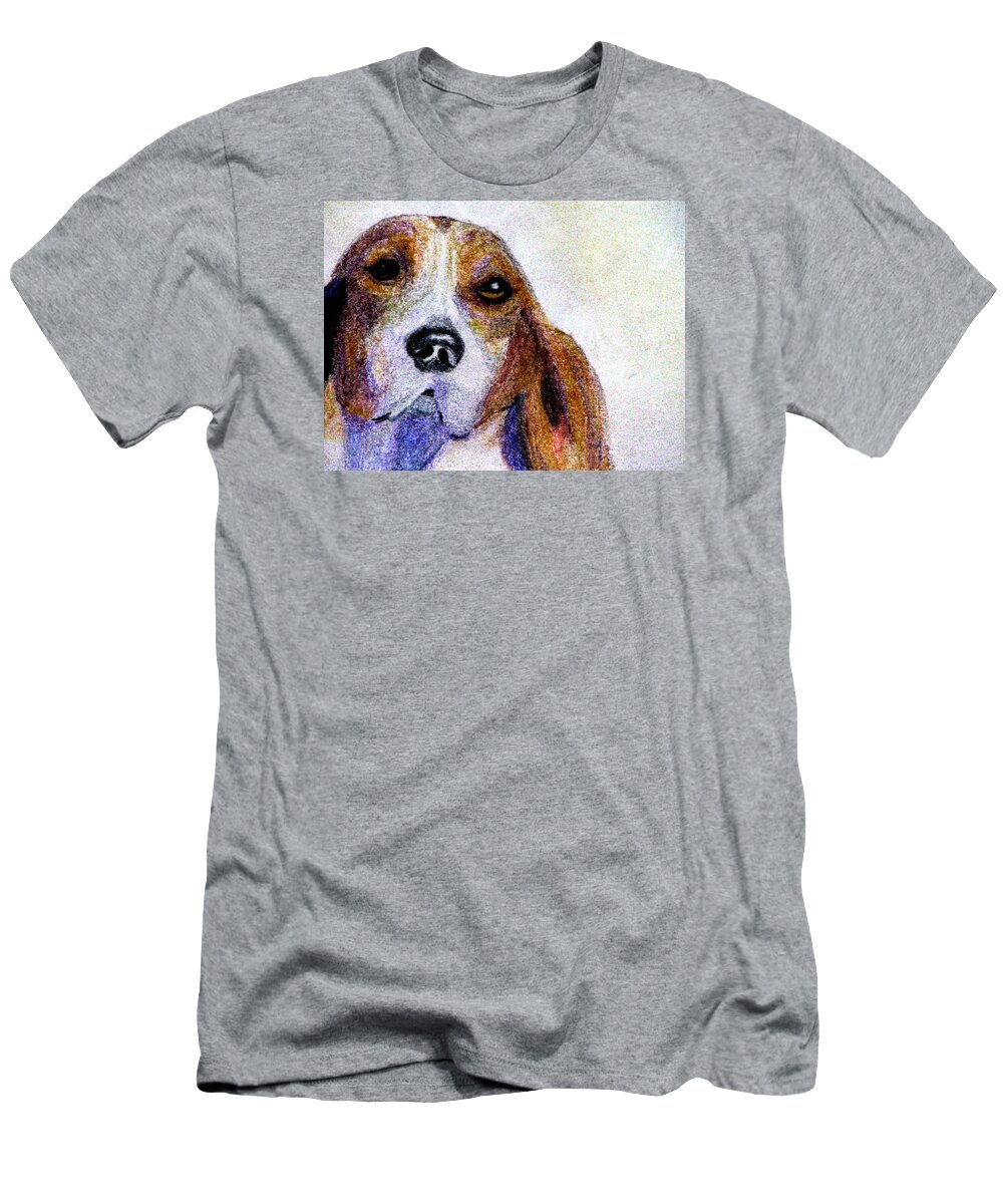 Foxhound T-Shirt featuring the drawing A Soulful Hound by Angela Davies