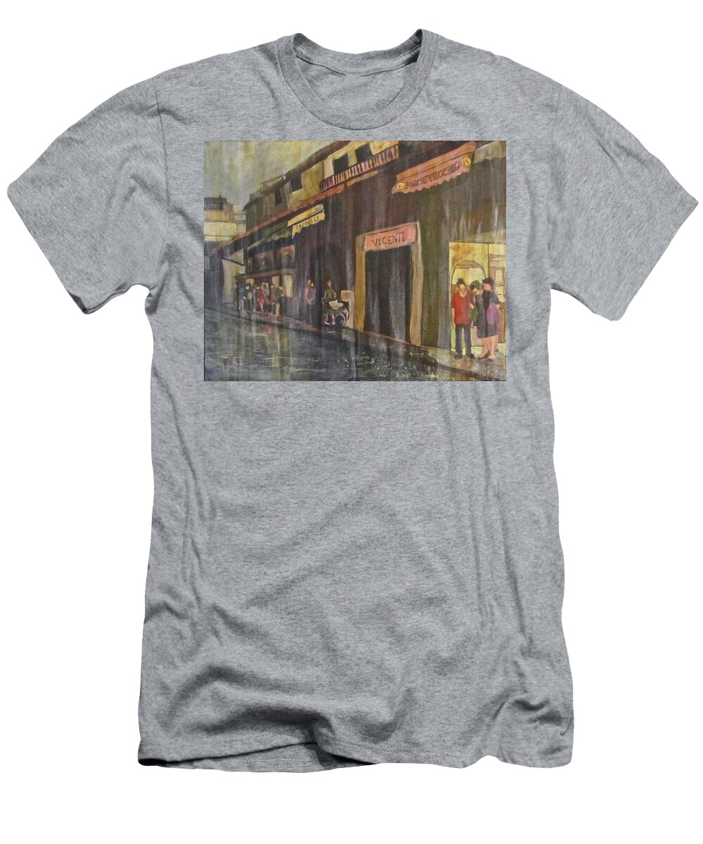 Rain T-Shirt featuring the painting A Sudden Storm on Pontevecchio by Barbara O'Toole