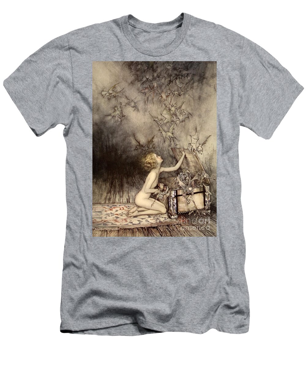 Greek Mythology T-Shirt featuring the painting A sudden swarm of winged creatures brushed past her by Arthur Rackham