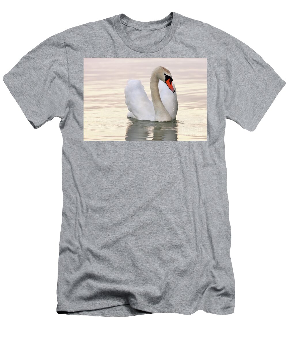  Art T-Shirt featuring the painting A white swan on the lake by Odon Czintos