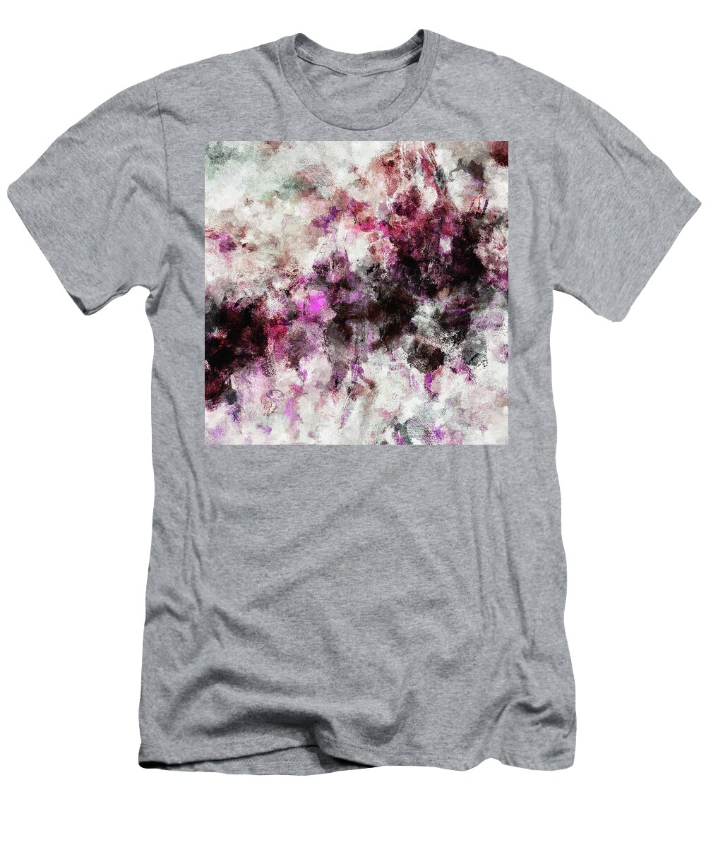 Abstract T-Shirt featuring the painting Abstract Landscape Painting in Purple and Pink Tones by Inspirowl Design