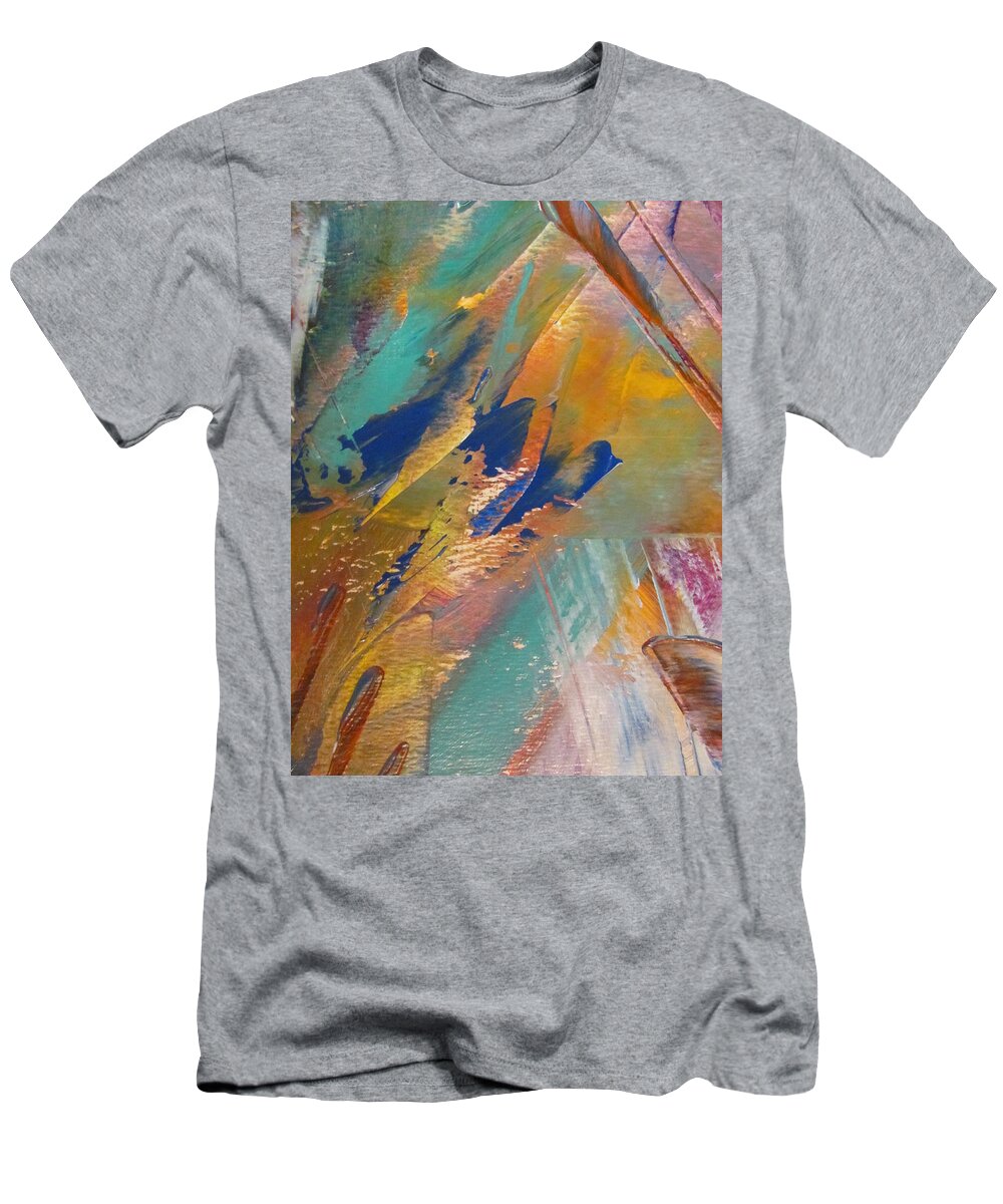 Abstract T-Shirt featuring the painting Abstract with gold - close up 2 by Anita Burgermeister