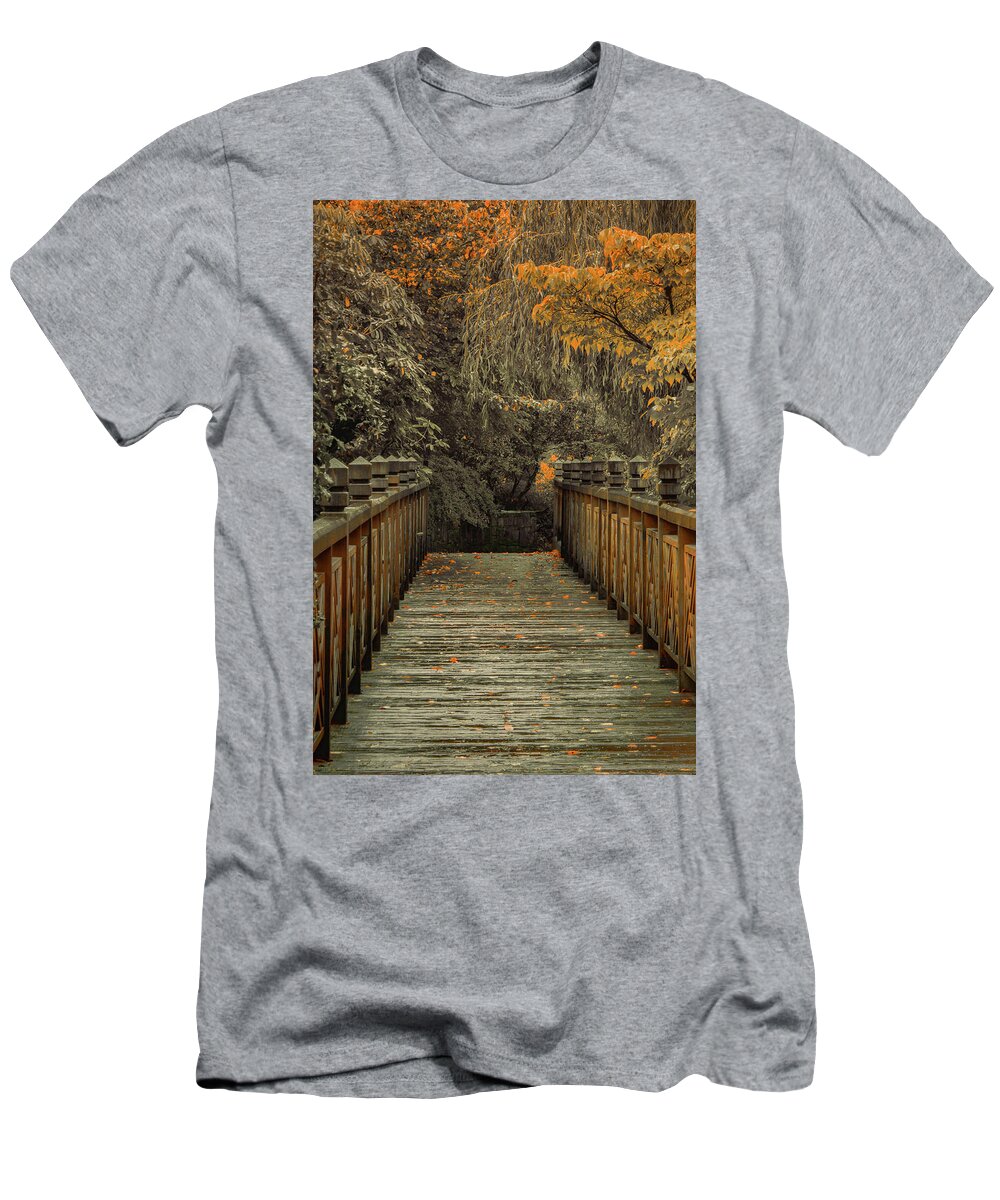 Autumn T-Shirt featuring the photograph Across the Bridge by Don Schwartz