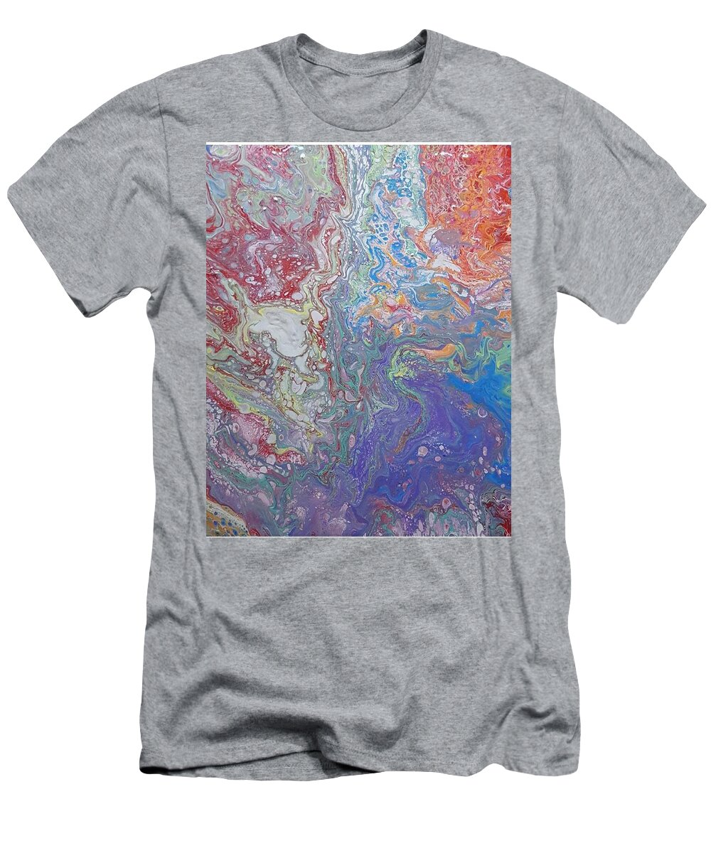 #acrylicdirtypour #abstractacrylics #coolart #paintingswithrainbowcolors #acrylicart #colorfulart T-Shirt featuring the painting Acrylic Dirty Pour with Rainbow colors by Cynthia Silverman