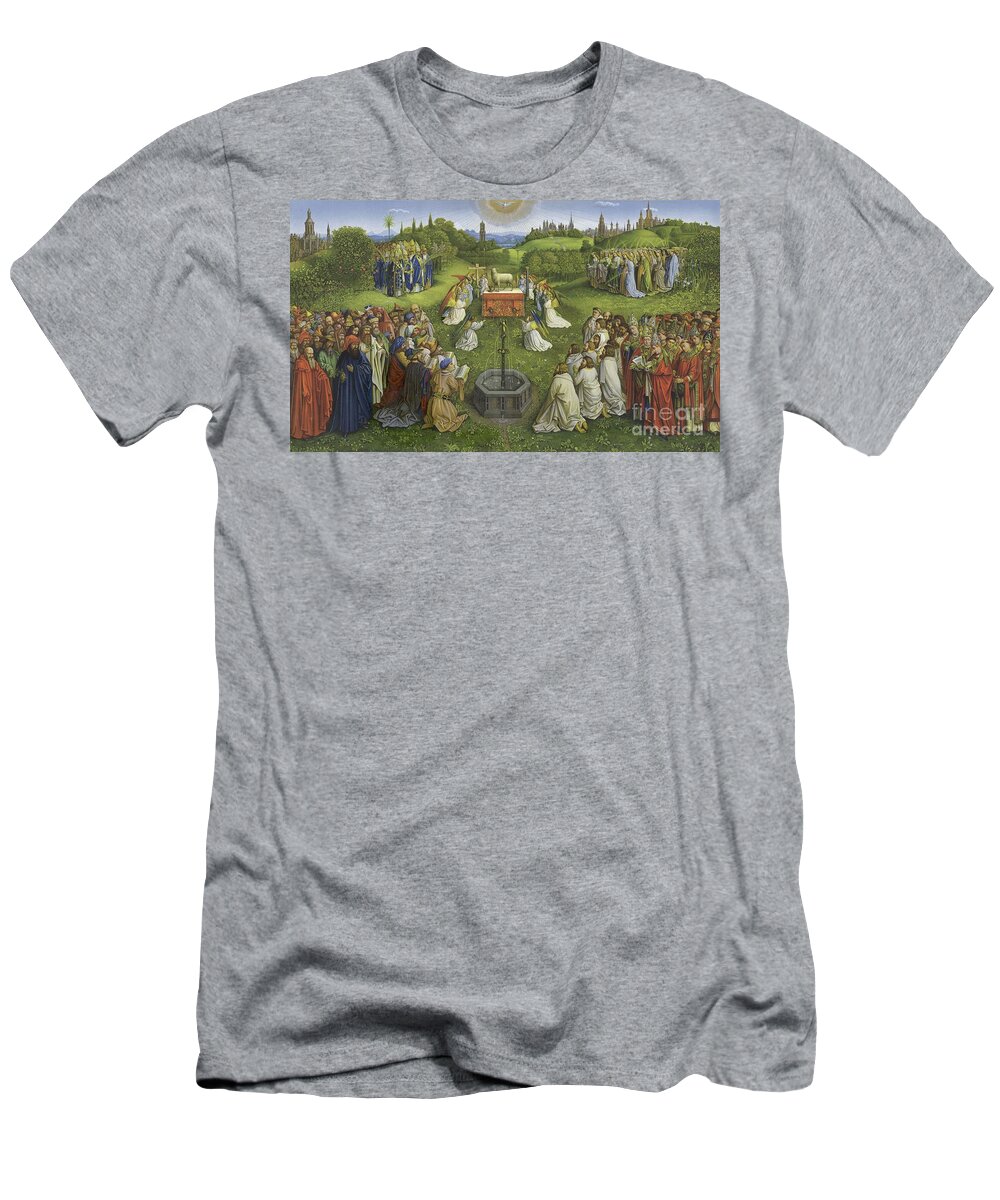 Adoration Of The Mysticlamb T-Shirt featuring the painting Adoration of the Mystic Lamb by Hubert Eyck and Jan van Eyck