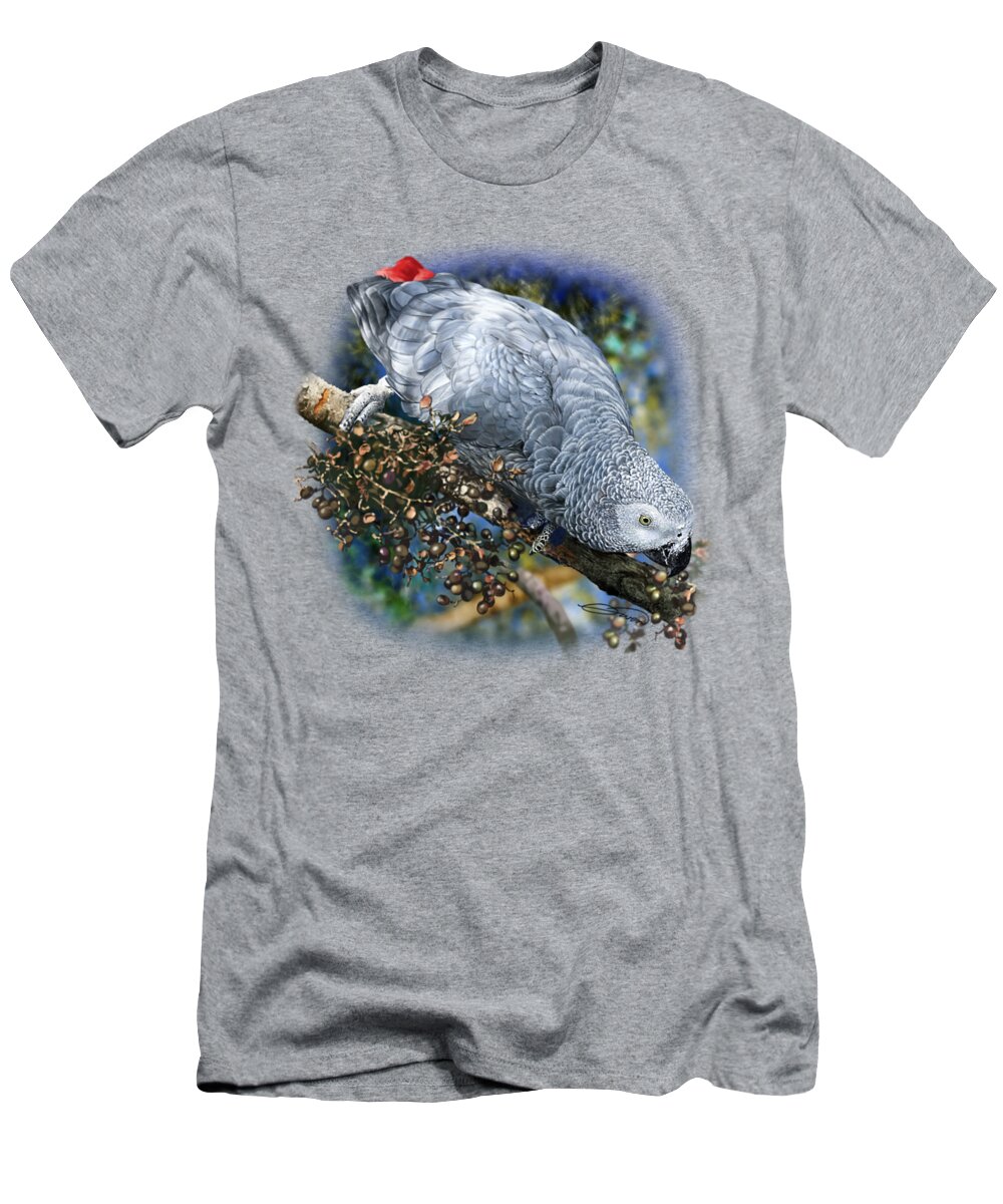 African T-Shirt featuring the digital art African Grey Parrot A1 by Owen Bell