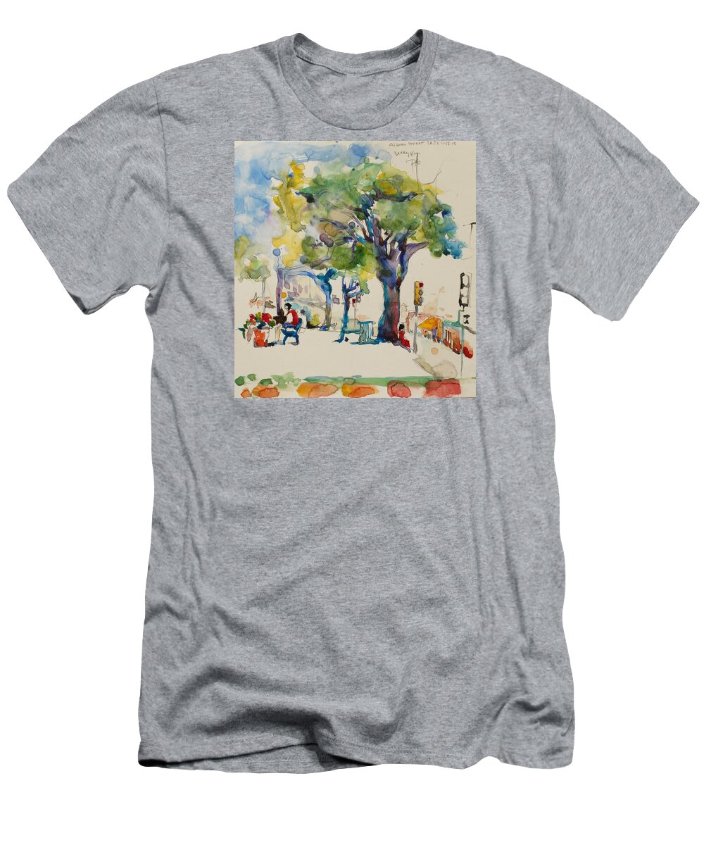 Watercolor T-Shirt featuring the painting Alamo Plaza by Becky Kim