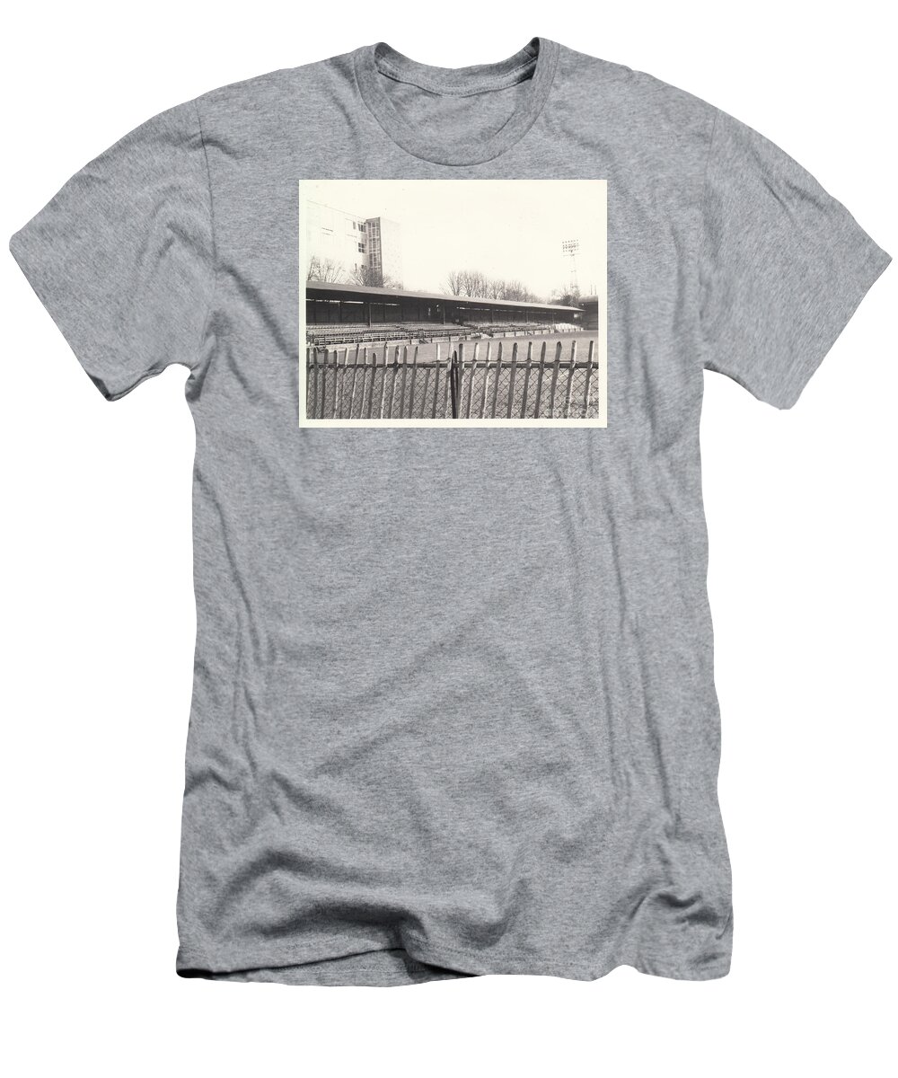  T-Shirt featuring the photograph Aldershot - Recreation Ground - East Stand 1- BW - 1960s by Legendary Football Grounds