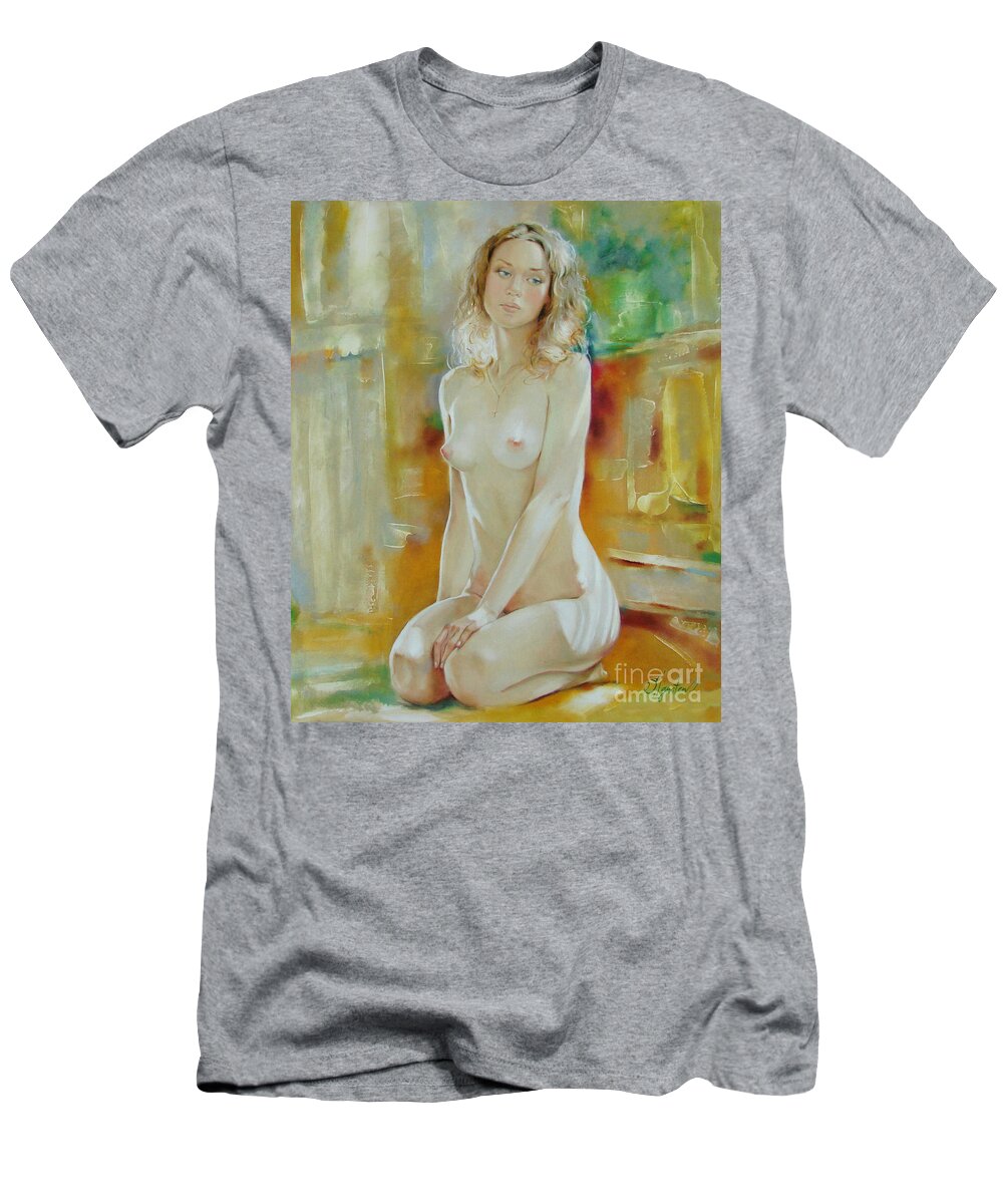 Art T-Shirt featuring the painting Alone at home by Sergey Ignatenko