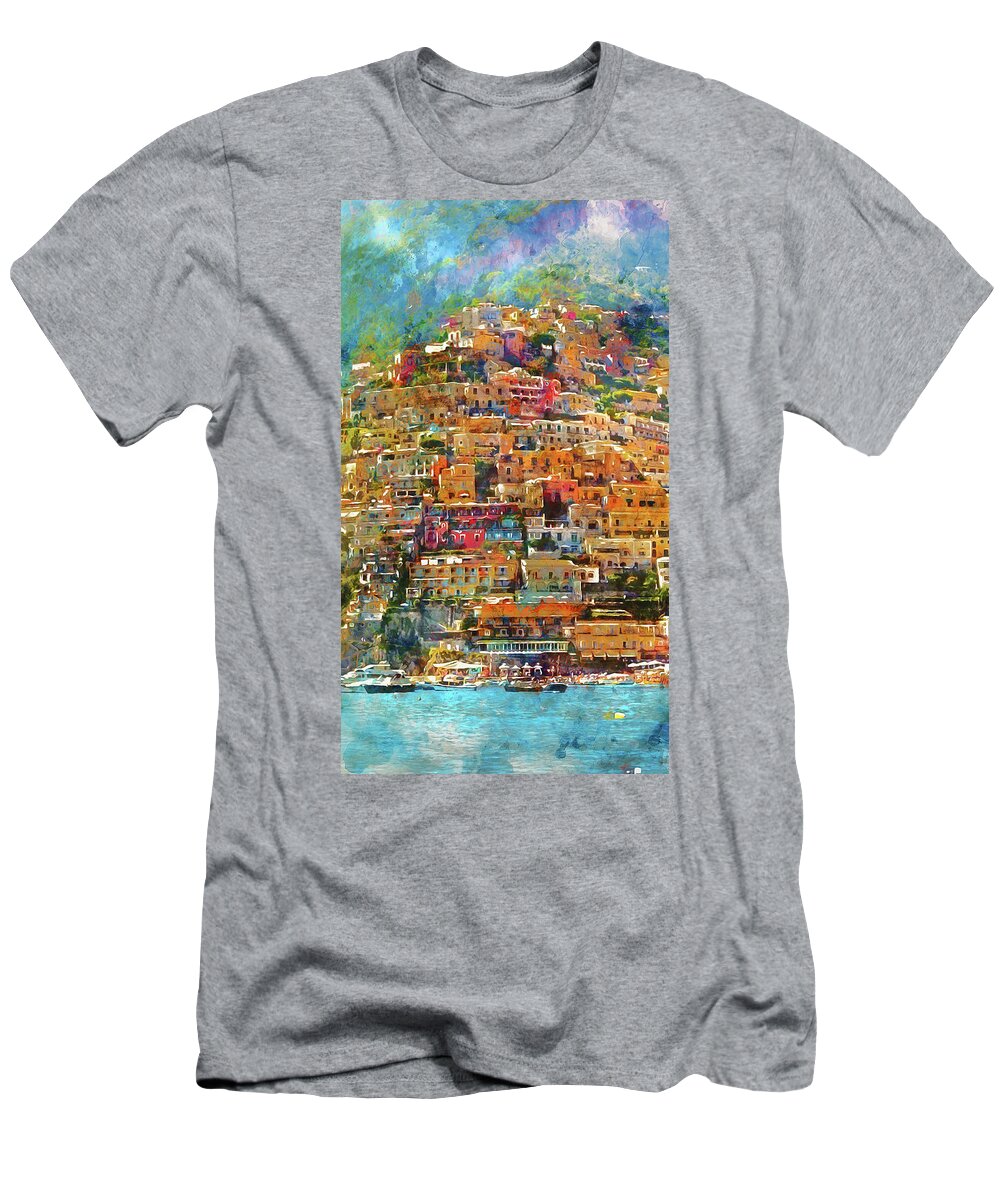Italy T-Shirt featuring the painting Amalfi, Italy - 02 by AM FineArtPrints